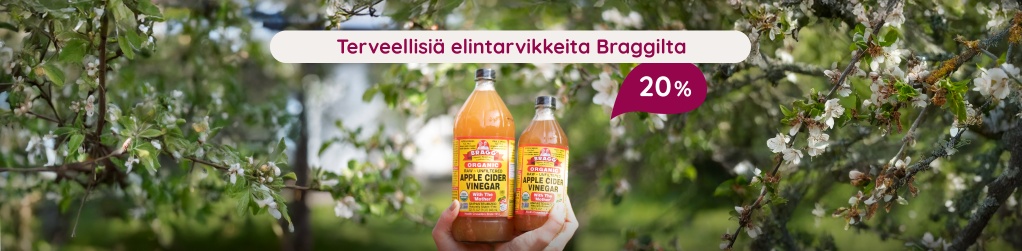 Terveellisi elintarvikkeita Braggilta 20 %